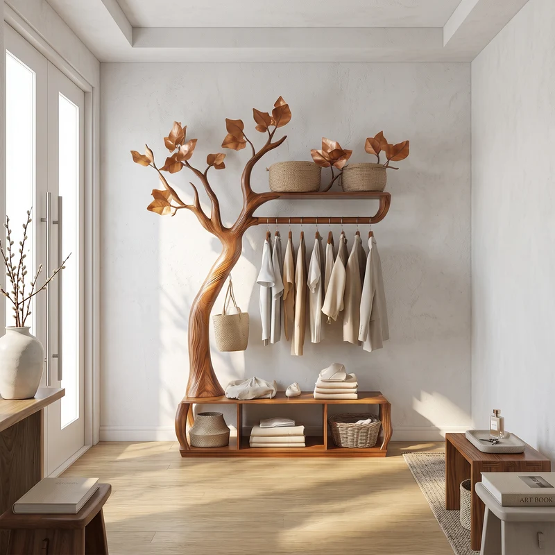 Rustic Tree coat Rack Bedroom Closet Organizer Storage SINLSATCR043