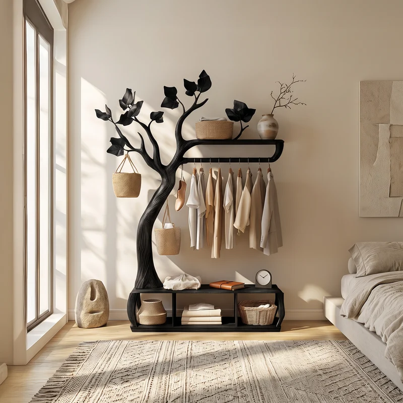 Rustic Tree coat Rack Bedroom Closet Organizer Storage SINLSATCR043