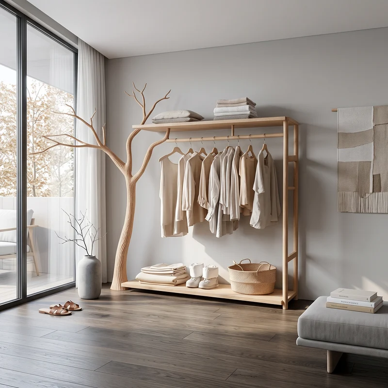 Rustic Clothing Shelf Rack Entryway Bedroom SINLSATCR042