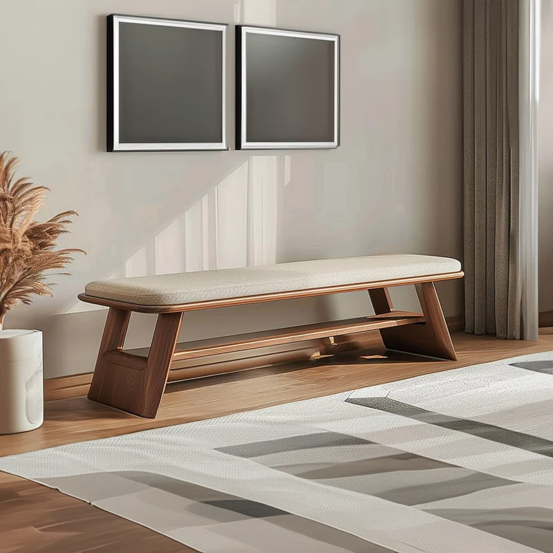 Mid Century Wooden Bench Living Room Decor SINLKIRS029