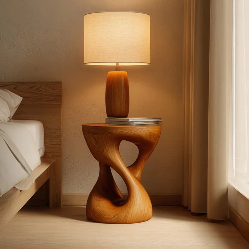 Spry Interior Handcrafted Rustic Wood Sculptural Nightstand, Unique Bedside Table & Decorative End Table for Bedroom Decor SINLKIBT124