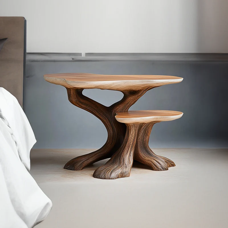 Spry Interior Rustic Tree Shaped Bedside Table, Handcrafted Natural Wood Nightstand & Artistic Accent End Table for Bedroom SINLKIBT129