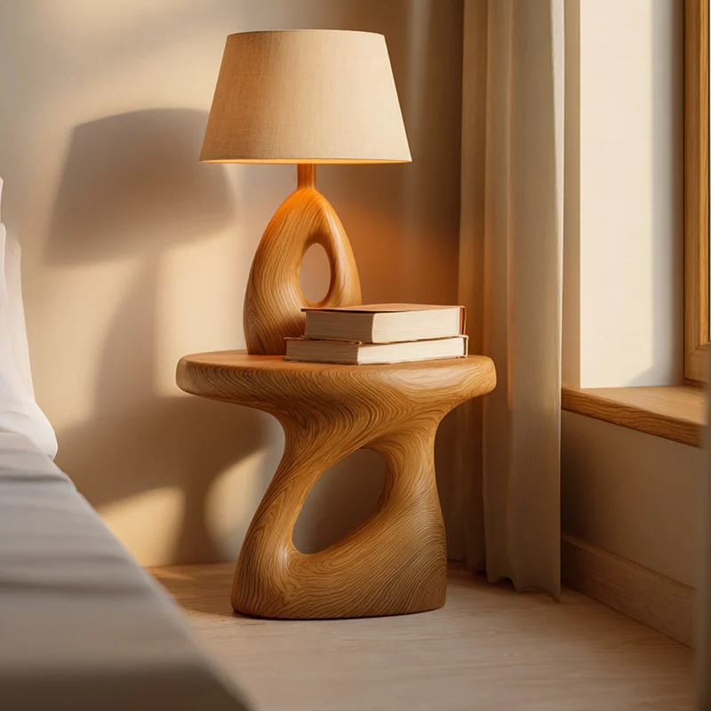 Spry Interior Mid Century Modern Sculptural Bedside Table, Handcrafted Wood Nightstand & Accent End Table for Bedroom Furniture SINLKIBT125