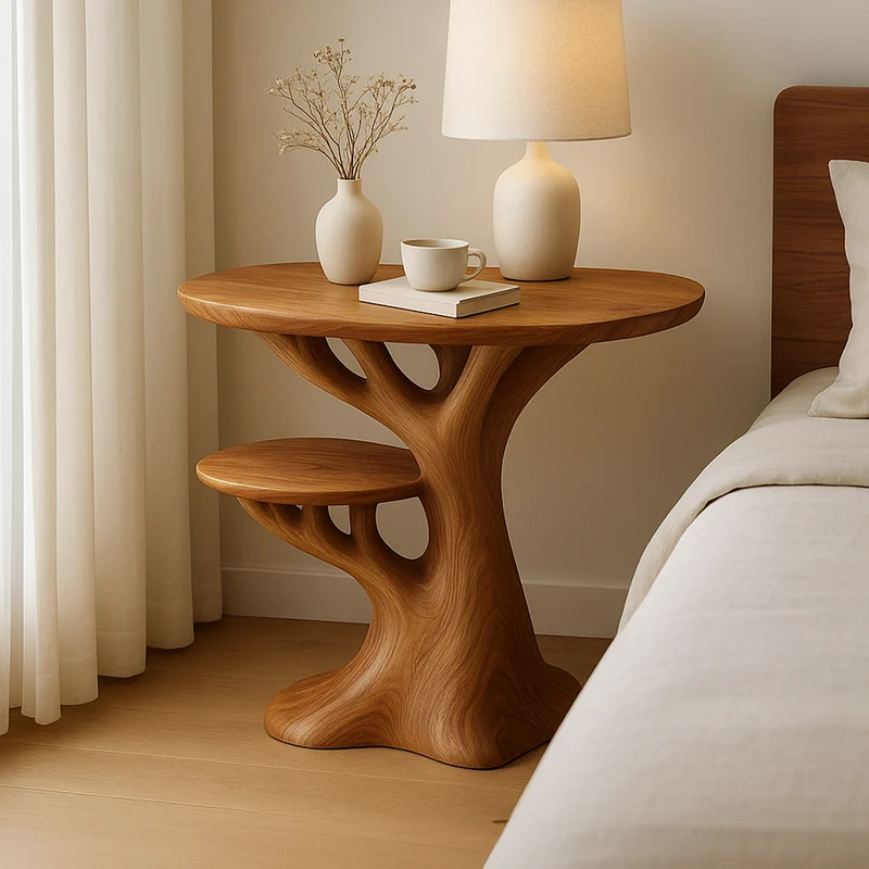 Spry Interior Rustic Tree Branch Bedside Nightstand, Handcrafted Solid Wood End Table & Accent Side Table for Bedroom SINLKIBT131