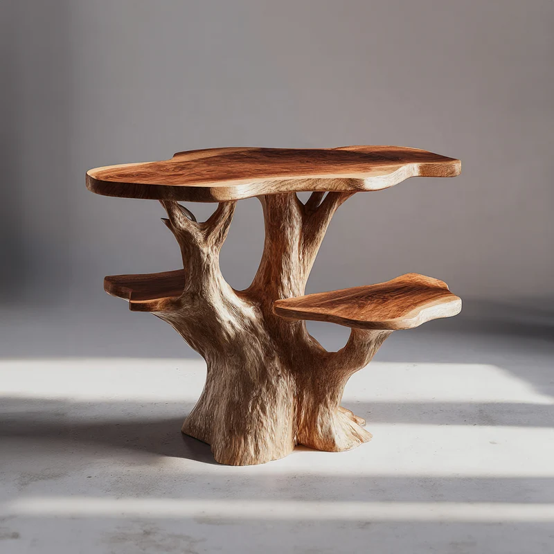 Spry Interior Handcrafted Rustic Wood Sculptural Nightstand, Unique Bedside Table & Accent End Table for Bedroom Home Decor SINLKIBT139