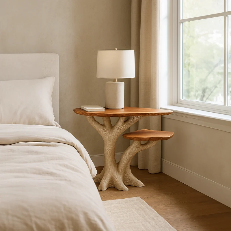 Spry Interior Rustic Organic Shaped Bedside Table, Handcrafted Natural Wood Nightstand & Accent End Table for Bedroom Furniture SINLKIBT138