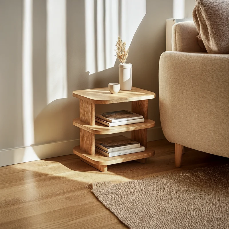 Spry Interior Mid Century Modern Multi Tier Wood Side Table, Handcrafted 2-Tier End Table & Nightstand for Living Room SINLSABT145