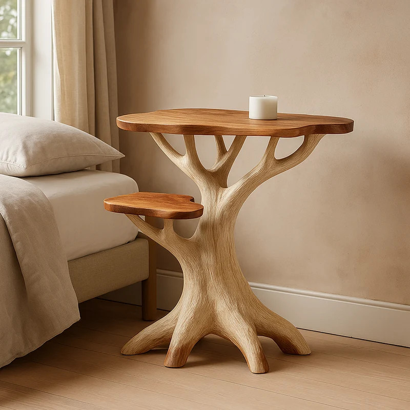 Spry Interior Rustic Tree Log Bedside Table, Handcrafted Solid Wood Nightstand & Unique Accent End Table for Cabin Bedroom SINLKIBT142