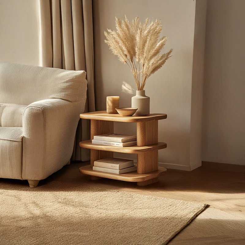 Spry Interior Mid Century Modern Storage Side Table, Handcrafted Wood End Table & Bedside Nightstand for Bedroom, Living Room SINLSABT146