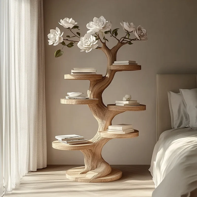Spry Interior Rustic Tree Branch Nightstand, Artistic Handcrafted Wood Bedside Table & Accent End Table for Bedroom, Living Room SINLKIBT160