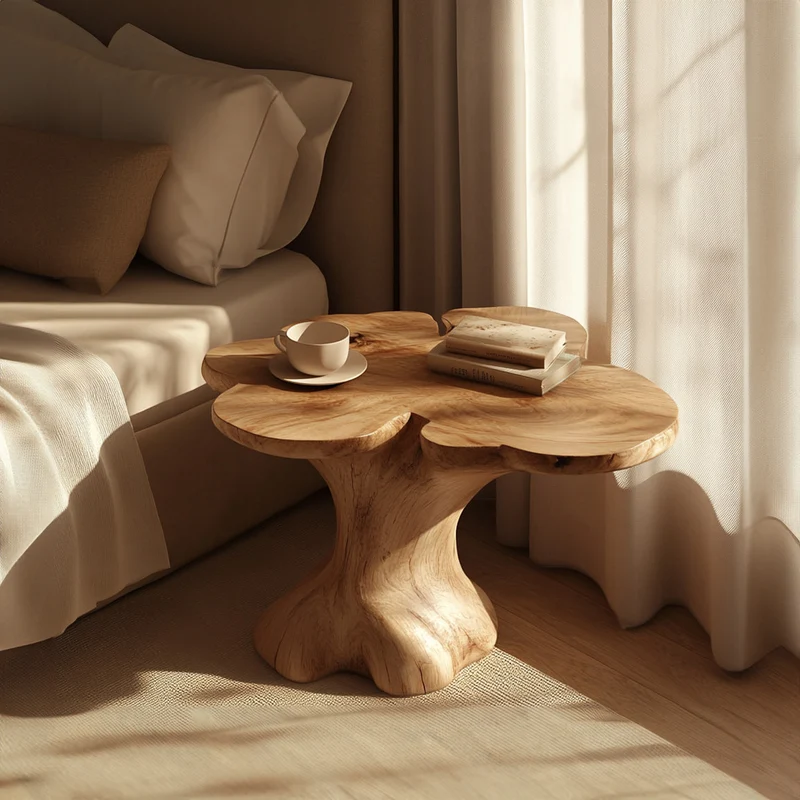 Spry Interior Rustic Organic Shaped Wood End Table, Handcrafted Bedside Nightstand & Accent Side Table for Bedroom & Living Room SINLKIBT162