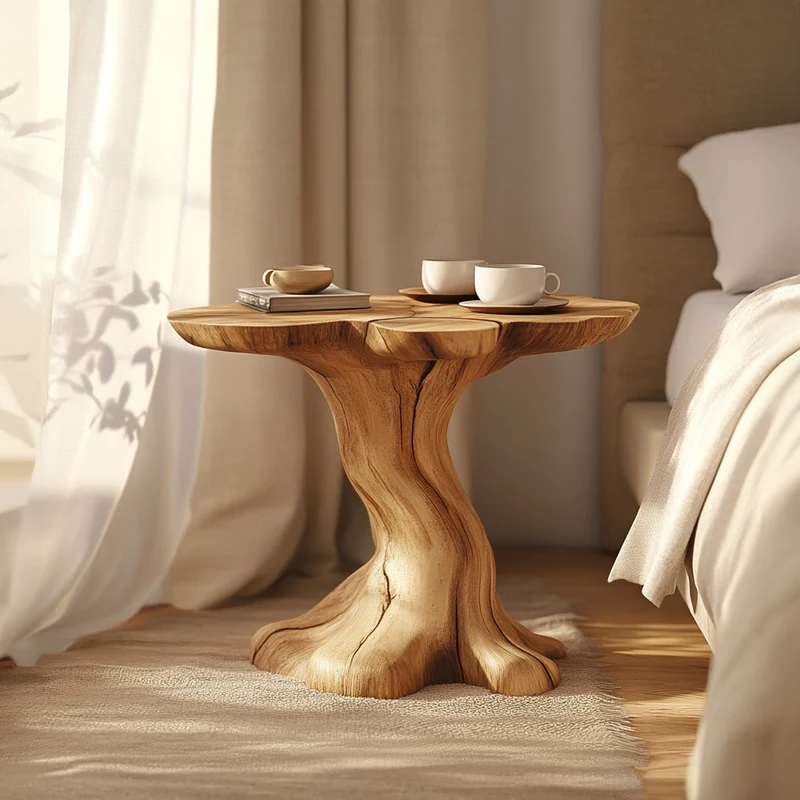 Spry Interior Handcrafted Rustic Wood Sculptural Nightstand, Organic Shaped End Table & Bedside Accent for Living Room, Bedroom SINLKIBT170