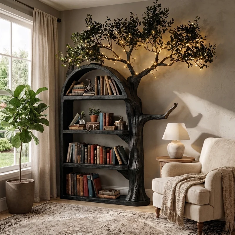 Rustic Tree Bookshelf Living Room Wall Display SINLKITB303