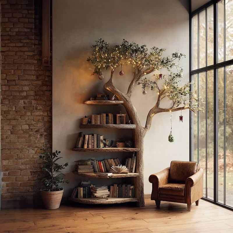 Rustic Branch Bookshelf Living Room Cozy Space SINLKITB302