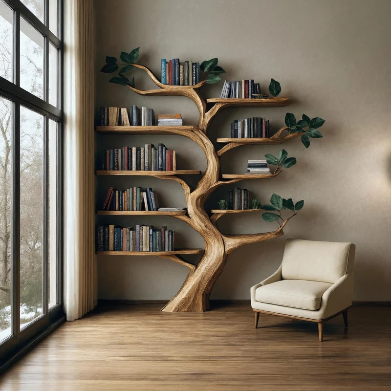 Spry Interior Rustic Branch Bookshelf, Solid Wood Wall Mounted Bookcase & Decorative Floating Organizer for Living Room or Dining Room - SINLKITB326