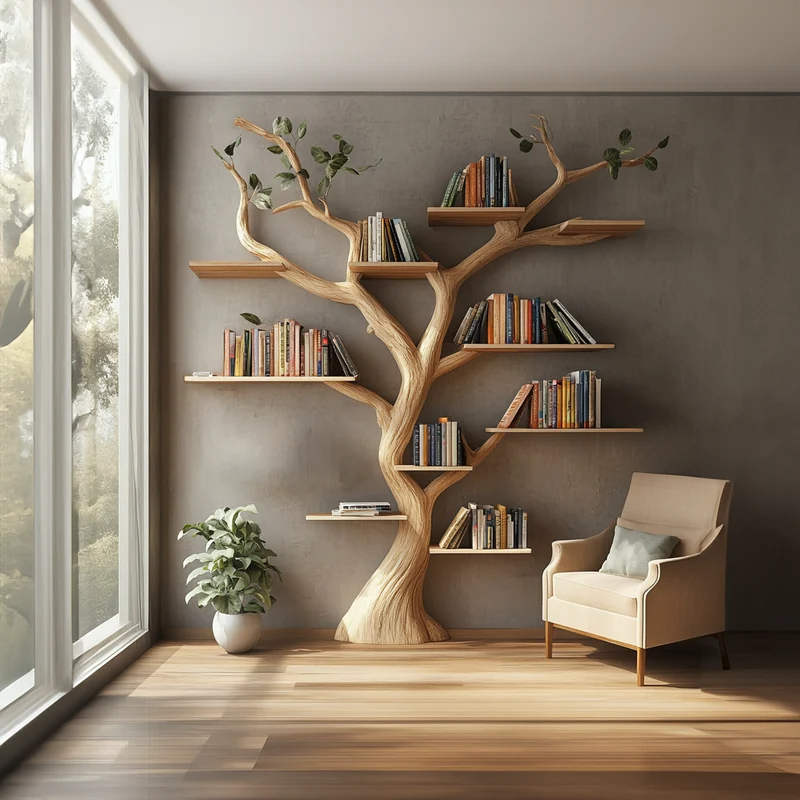 Spry Interior Rustic Solid Wood Wall Shelf, Large Decorative Tree Branch Floating Organizer & Bookcase for Living Room Wall Storage - SINLKITB328