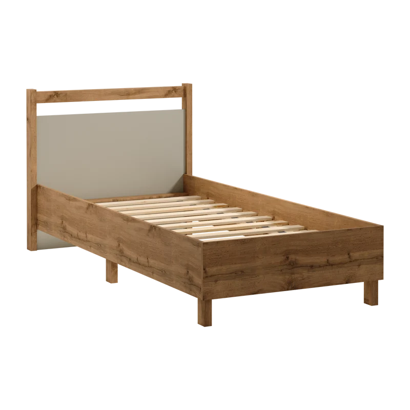 Velario Stilvolles Einzelbett 90x200 cm mit Lattenrost in Wotan Eiche – Modernes Jugendbett