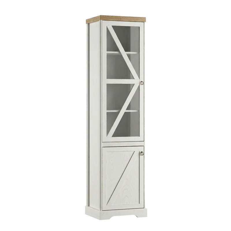 Bellmont Elegante Vitrine mit Glastür im Landhausstil – Opalweiß / Cremona Eiche