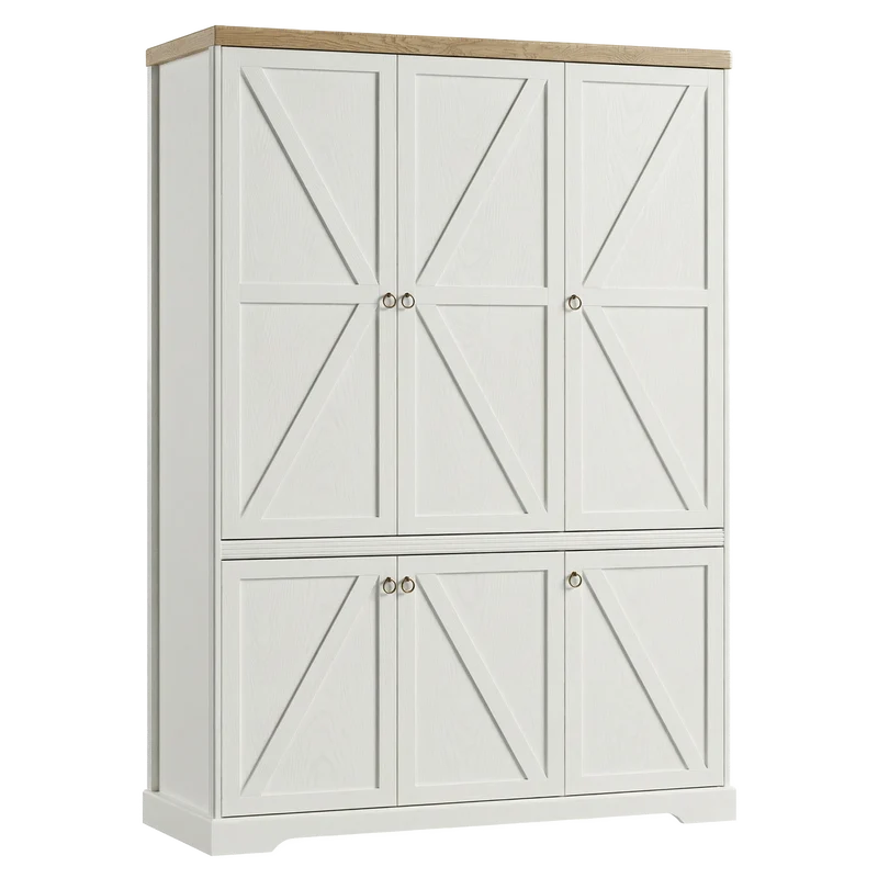Bellmont Geräumiger 6-türiger Kleiderschrank im eleganten Landhausstil – Opalweiß / Cremona Eiche