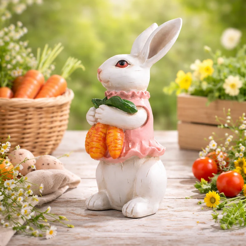 Contemporary Creative Resin Easter Bunny Carrot Figurine Decoration For Living Room Spring Home Accent