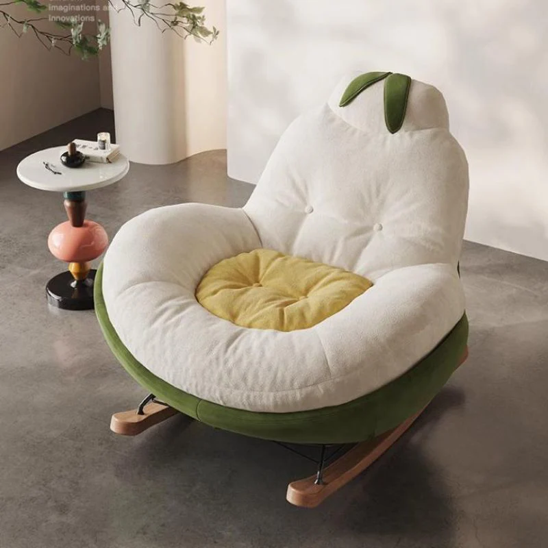 Contemporary Creative Solid Wood & Metal Fabric Pear-Shaped Rocking Chair With Armrests & Backrest For Living Room