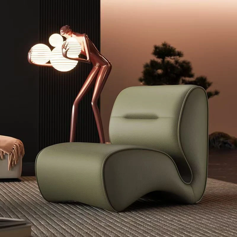 Modern Minimalist Cat-Scratch Leather Carbon Steel Rounded Accent Sofa With Backrest For Living Room & Bedroom