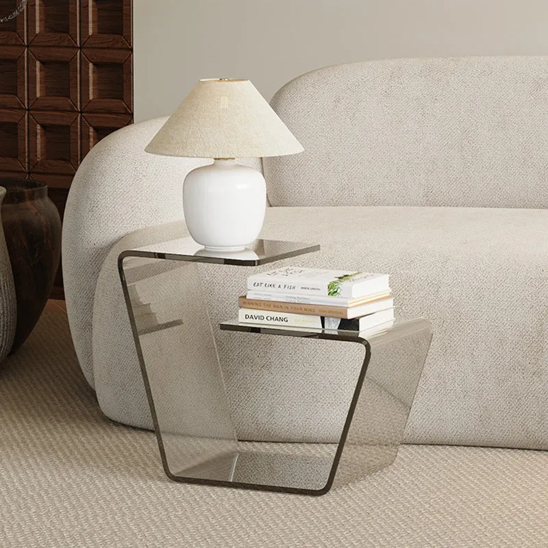 Contemporary Scandinavian Acrylic Curved Number 6 Shape Side Table With 3-Tier For Living Room