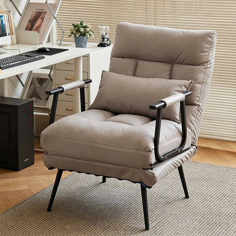 Modern Minimalist Tech Fabric Cat Scratch Leather Steel Cylindrical Rectangular Folding Recliner Lounge Chair With Backrest & Armrests For Living Room