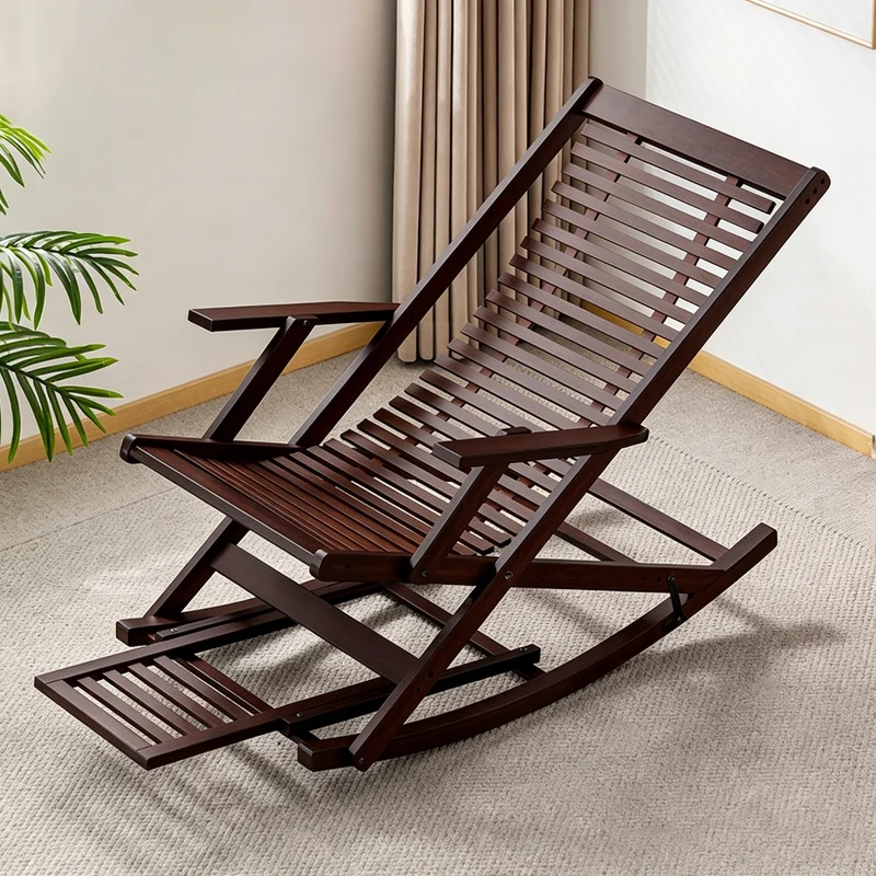 Traditional Chinese Bamboo Hollow Rectangular Folding Reclining Chair Armrest Lounge Chair For Living Room