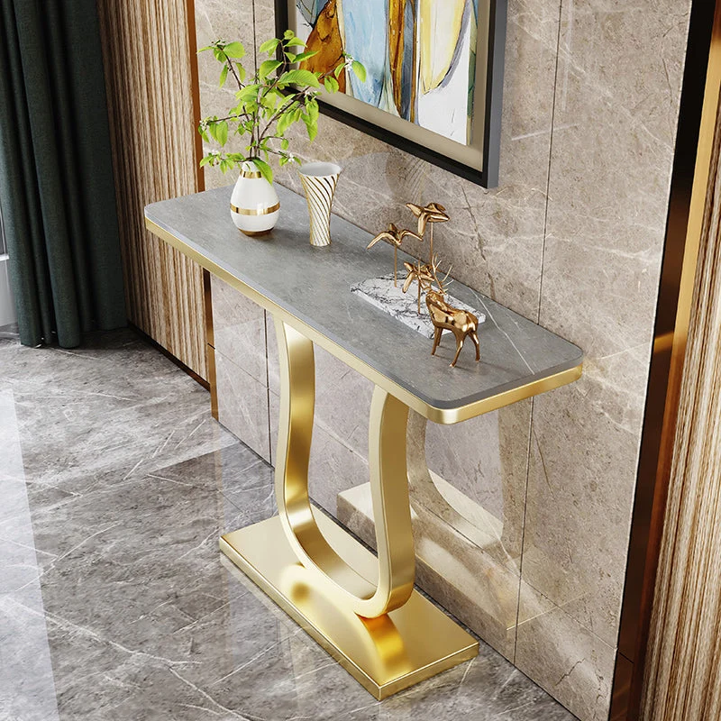 31.49" High Accent Console Table with Iron Frame Base Gold Accent Table