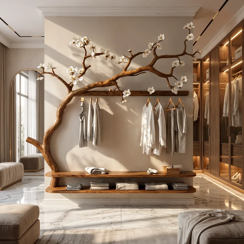 Scandinavian Tree Wardrobe Solid Wood Handcrafted Bedroom Organizer SINLKITCR061