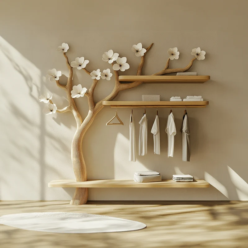 Spry Interior Scandinavian Wooden Tree Wardrobe Rack, Solid Wood Coat Stand & Clothes Garment Hanging Rack for Bedroom Organizer SINLKITCR059