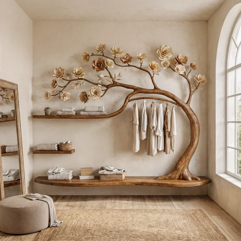 Rustic Tree Wardrobe Solid Wood Handcrafted Bedroom Storage SINLKITCR065