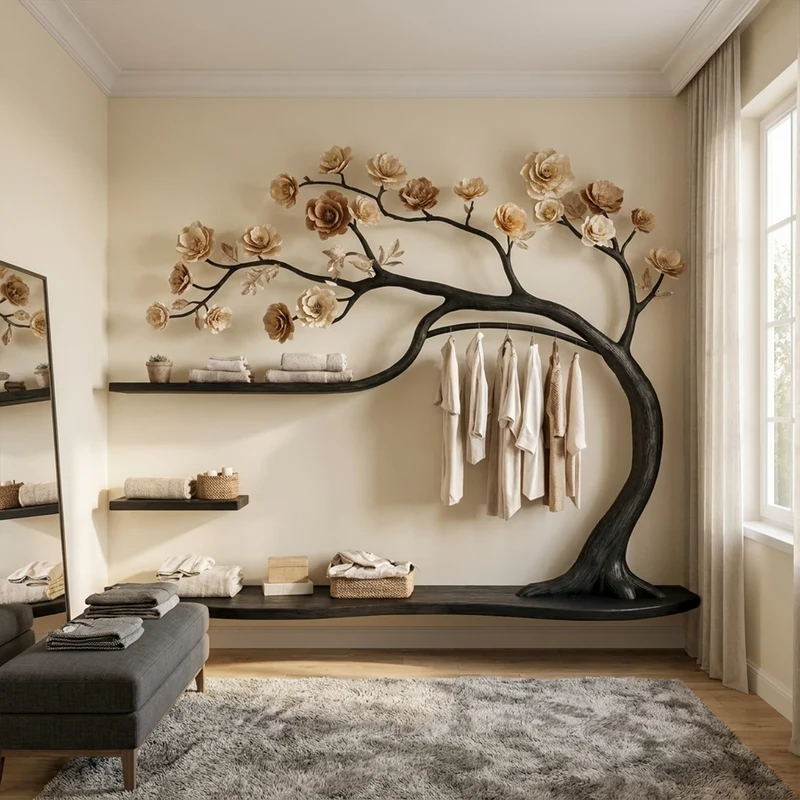 Rustic Tree Wardrobe Solid Wood Handcrafted Bedroom Storage SINLKITCR065