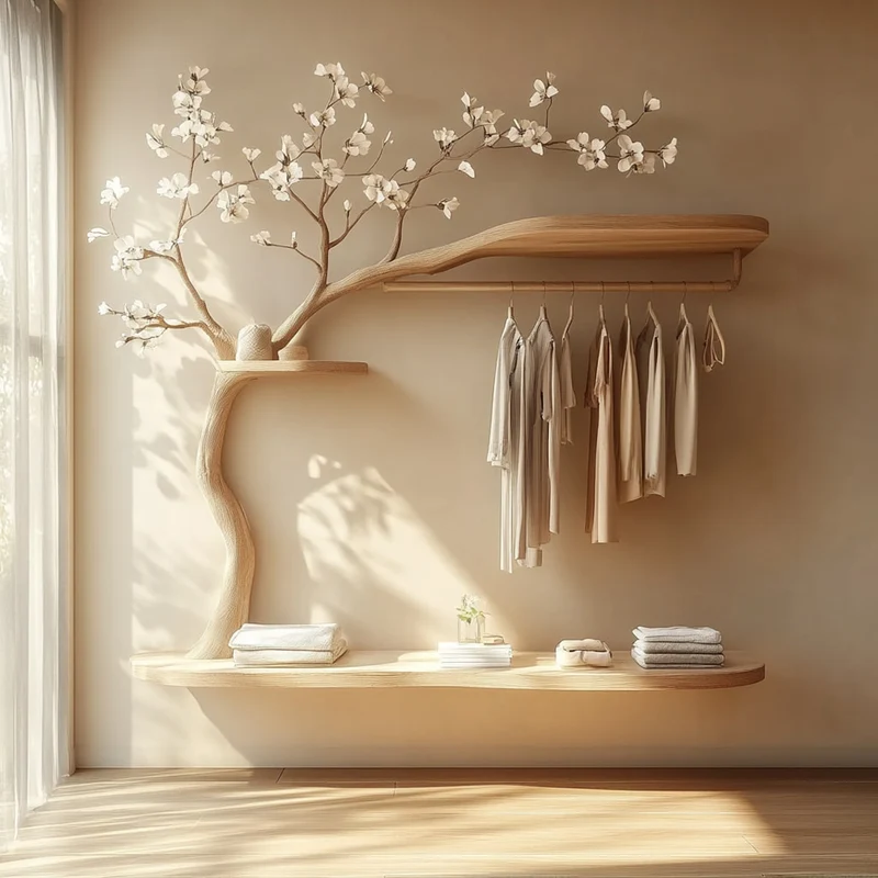 Spry Interior Scandinavian Wooden Tree Wardrobe, Handcrafted Solid Wood Clothes Drying Rack, Natural Coat Stand for Bedroom Decor SINLKITCR066