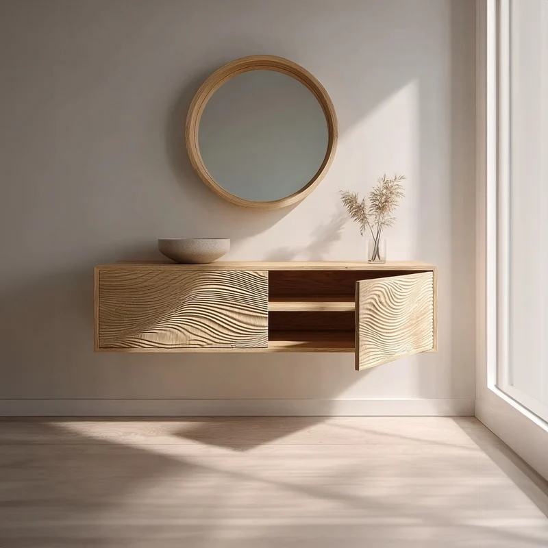 Spry Interior Rustic Floating Bathroom Vanity Countertop, Solid Wood Wall Mounted Single Sink Washroom Basin Console SINLKIBRV181