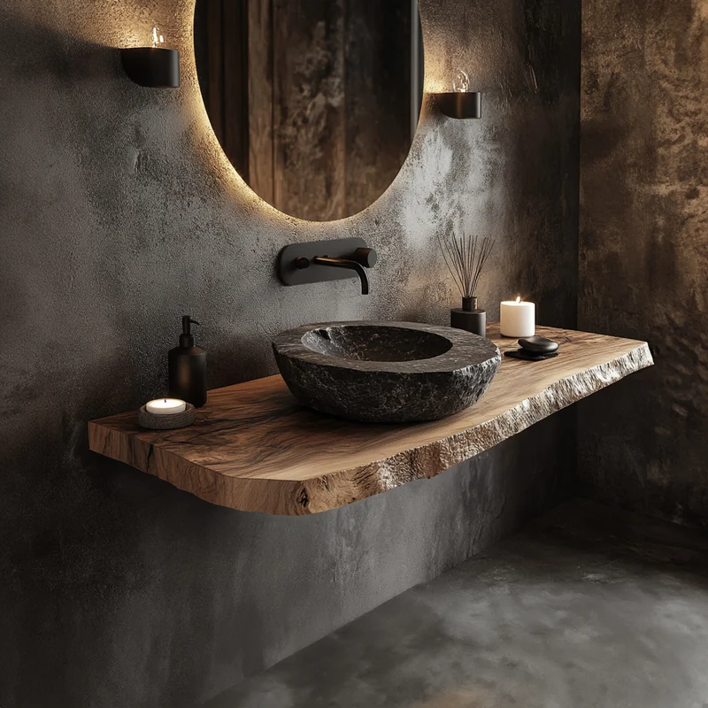 Spry Interior Mid-Century Floating Vanity Countertop, Solid Wood Bathroom Single Sink Basin Shelf, Wall Mounted Washroom Console SINLKIBRV187