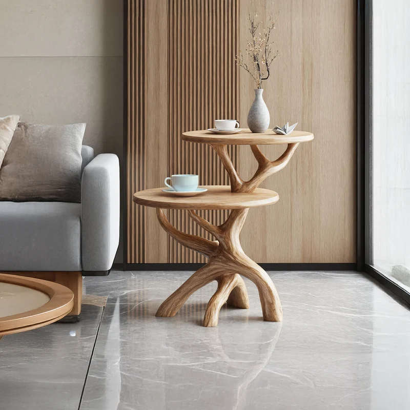 Spry Interior Handcrafted Round End Table, Solid Wood Entryway Accent Side Table, Minimalist Living Room Decor, SILDTTREN015