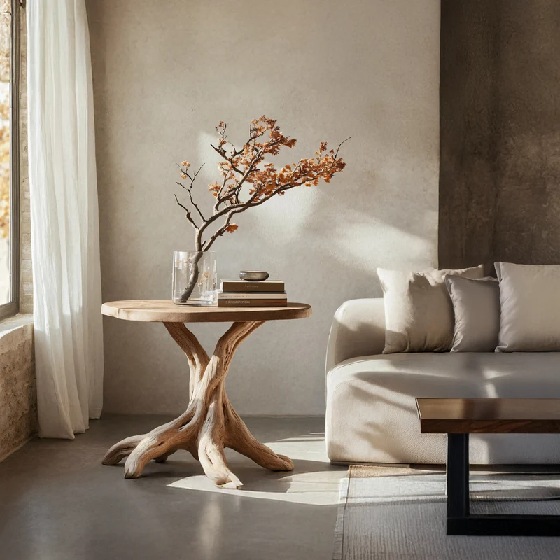 Spry Interior Handcrafted Solid Wood End Table, Modern Geometric Side Table for Living Room Accent & Wall Display, SILDTTREN011