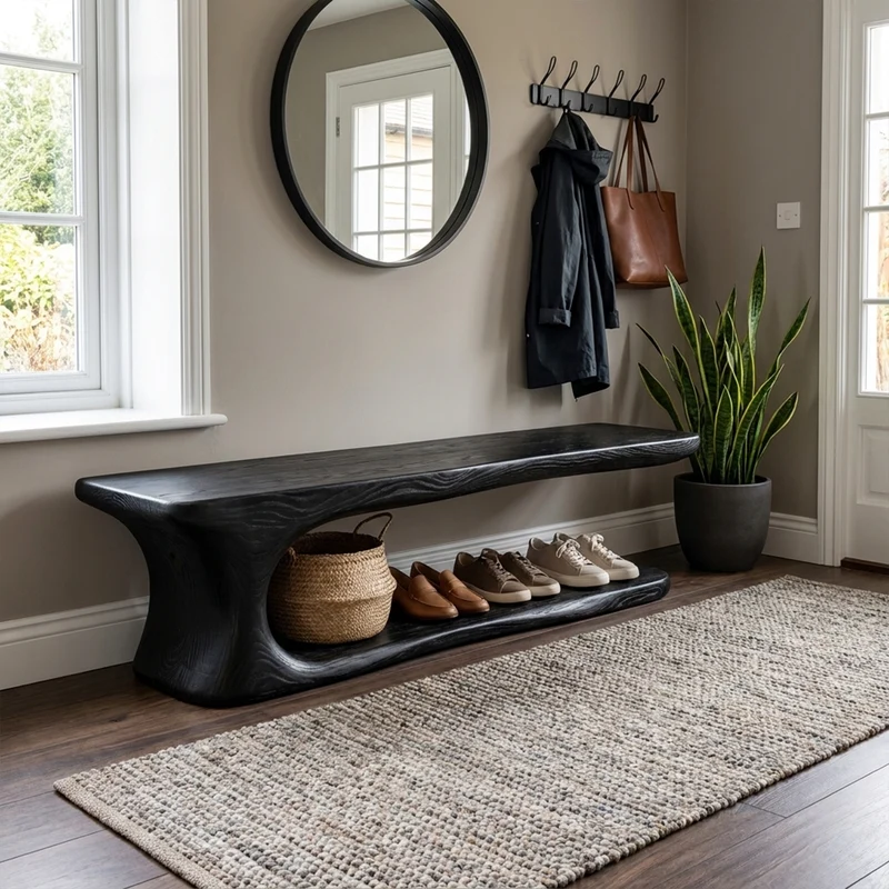 Rustic Natural Edge Wooden Shoe Bench Entry Hall SINLKISB054