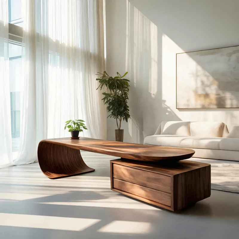 Modern Coffee Table With Sculptural Curved Design For Office SITHTTCF009