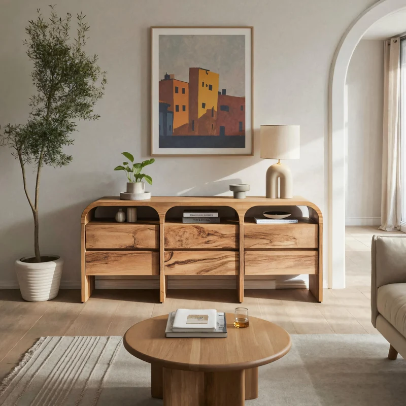 Spry Interior Modern Curved Wood Sideboard, Contemporary Buffet Cabinet & Entryway Credenza Console for Living Room, SITHTTSD001