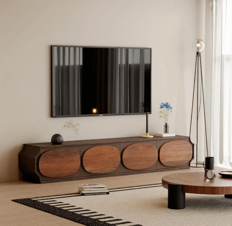 Spry Interior Modern Rounded Wood TV Console, Curved Media Stand & Entertainment Center Cabinet for Living Room, SITHHNTVC008