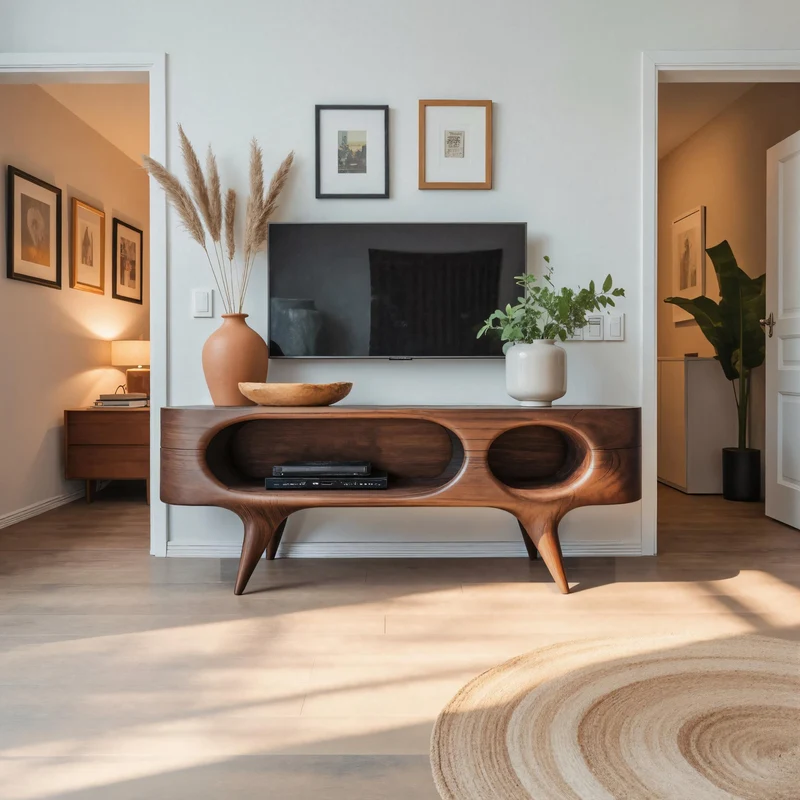 Spry Interior Mid Century Modern Oval TV Stand, Solid Wood Curved Media Console & Entertainment Center for Living Room, SITHTTTVC018