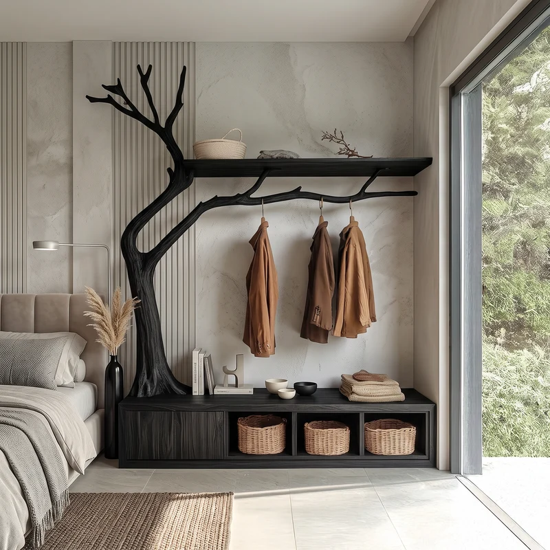 Rustic Wooden Cabinet With Tree Shaped Living And Bedroom SINLSATCR027