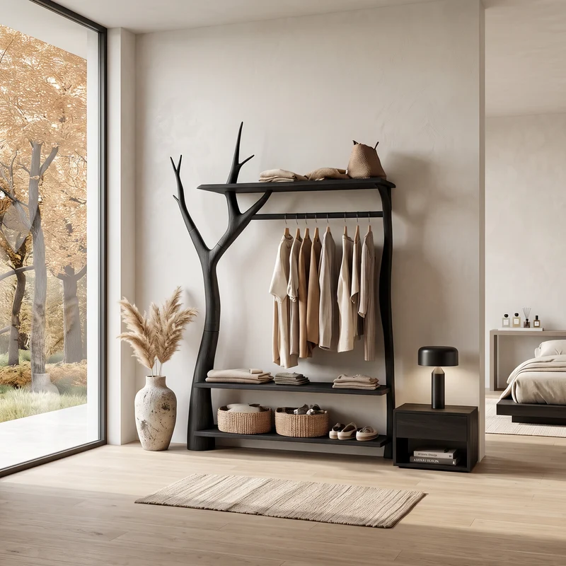 Rustic Tree Clothing Rack Entryway Bedroom Storage SINLSATCR034