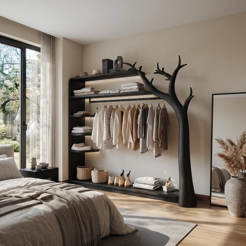 Rustic Tree Wardrobe Rack Bedroom Or Entryway Closet Storage SINLSATCR039