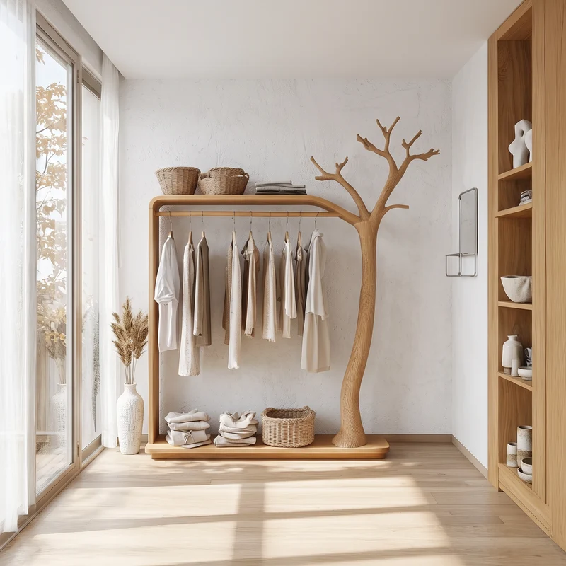 Rustic Tree Clothing Shelf Rack Entryway Bedroom SINLSATCR038