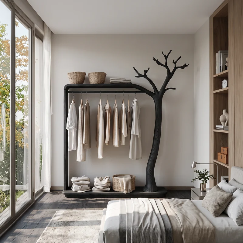 Rustic Tree Clothing Shelf Rack Entryway Bedroom SINLSATCR038