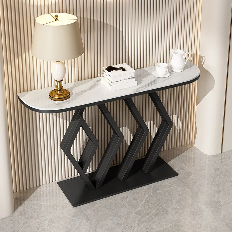 Stone Console Table Metal Frame Scratch Resistan Accent Table, 31.49" High